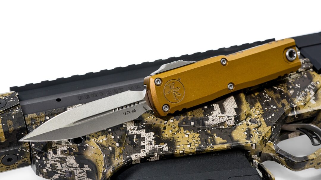 MICROTECH UTX-85 GEN IV D/E OTF KNIFE - TAN STONEWASH STANDARD 12324-10 TA