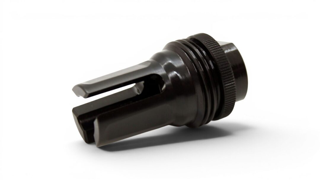 Black metal tool adapter with a two-prong fork tip, lying on a white background.